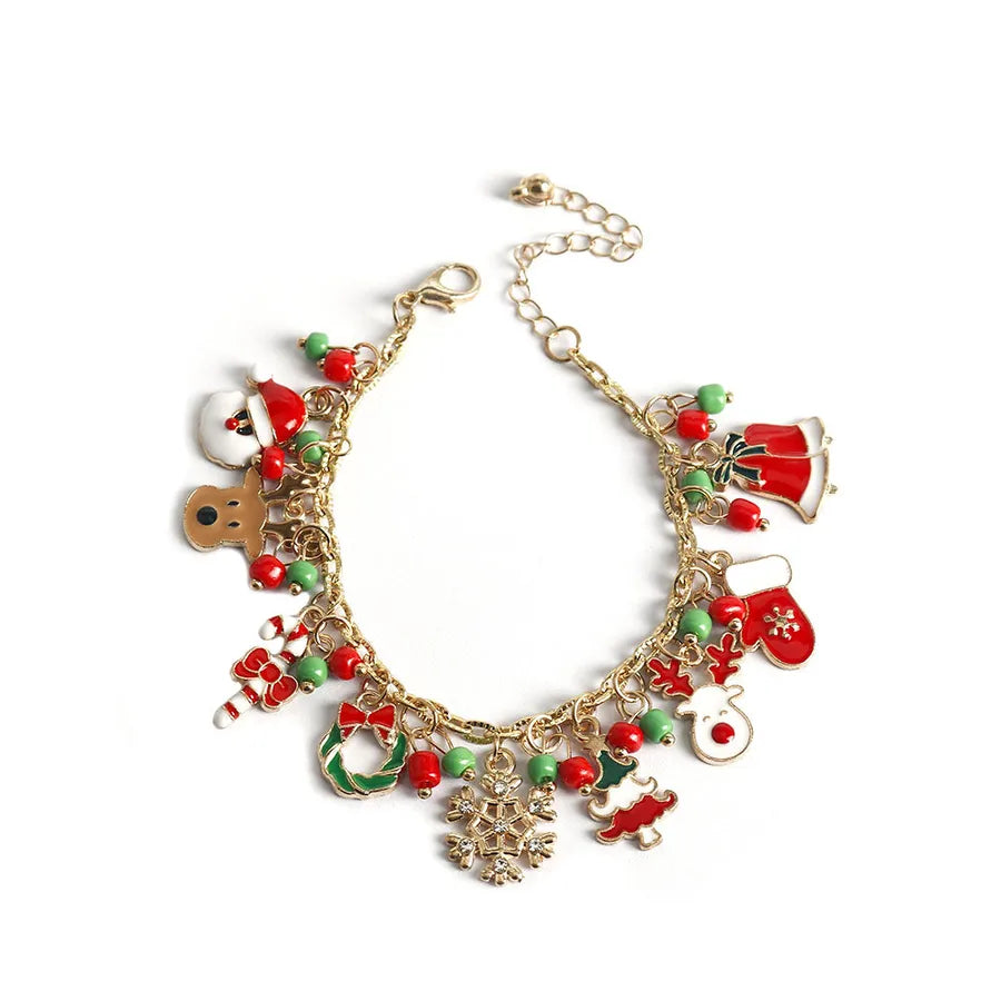 Creative Christmas Themed Bracelet Fashionable Alloy Snowflake Deer Design Festival Gift Asymmetric Electroplated Cartoon Style