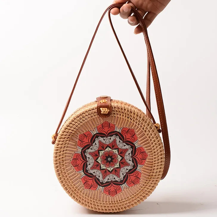 Special Sale Rattan Ins Butterfly Bag Mori Style Vintage Artistic Handmade Flower Petal Bag Woven Bag PU Belt