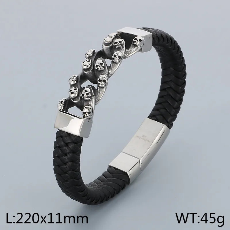 Business Color Block 304 Stainless Steel Leather Plating 18K Gold Plated Men's Bangle