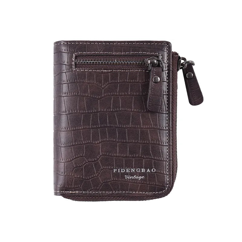 men's word pu leather zipper small wallets