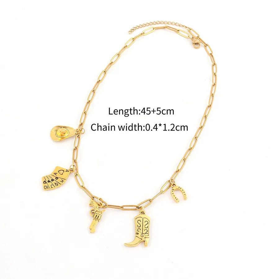 Wholesale Jewelry Elegant Simple Style Classic Style hat Pistol Playing Cards 201 Stainless Steel 304 Stainless Steel Paperclip Chain Pendant Necklace