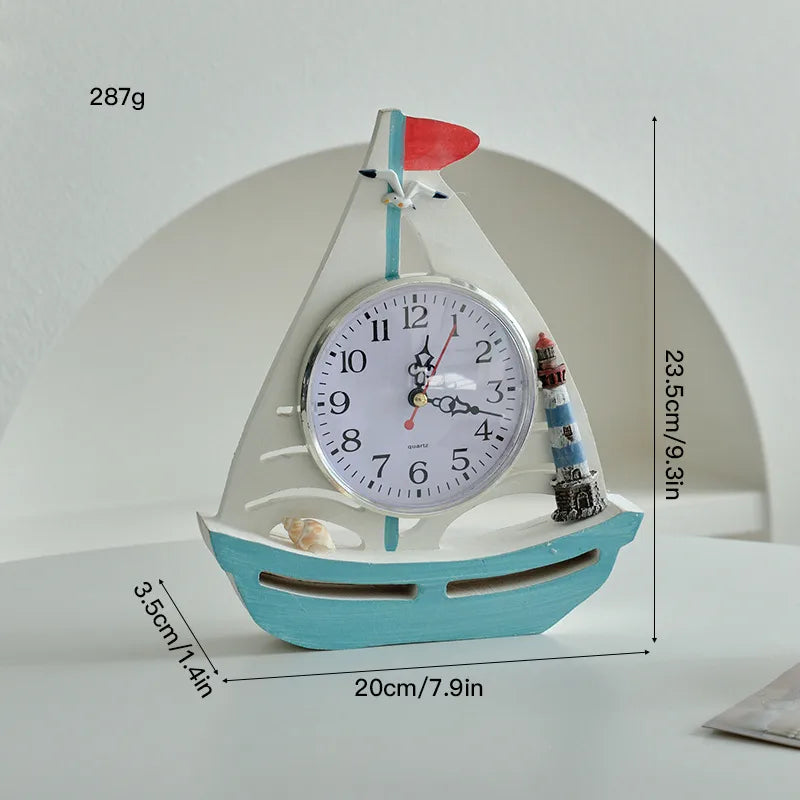 Cute Beach Tower Rudder Wood Ornaments Clock Artificial Decorations