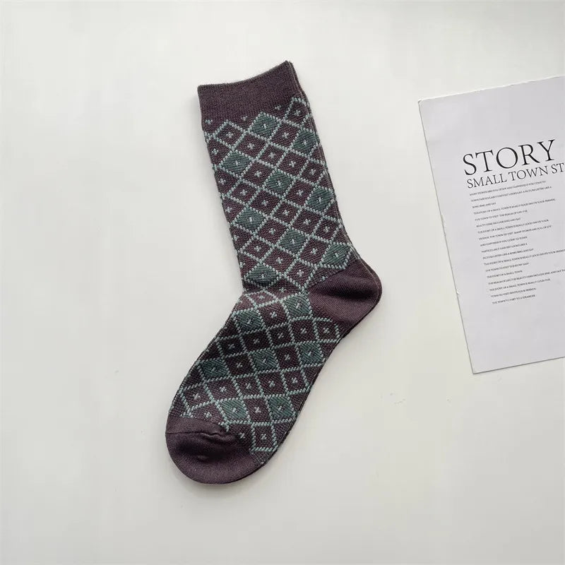 women's retro houndstooth polyacrylonitrile fiber crew socks a pair