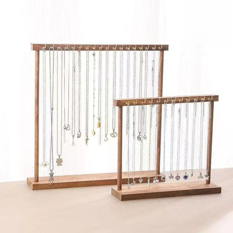 Walnut Color Solid Wood Necklace Jewelry Display Stand Bracelet Pendant Holder Sweater Storage Arrangement Props Simple Style