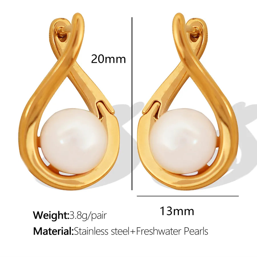 1 Pair Retro Geometric Freshwater Pearl Titanium Steel Freshwater Pearl Drop Earrings