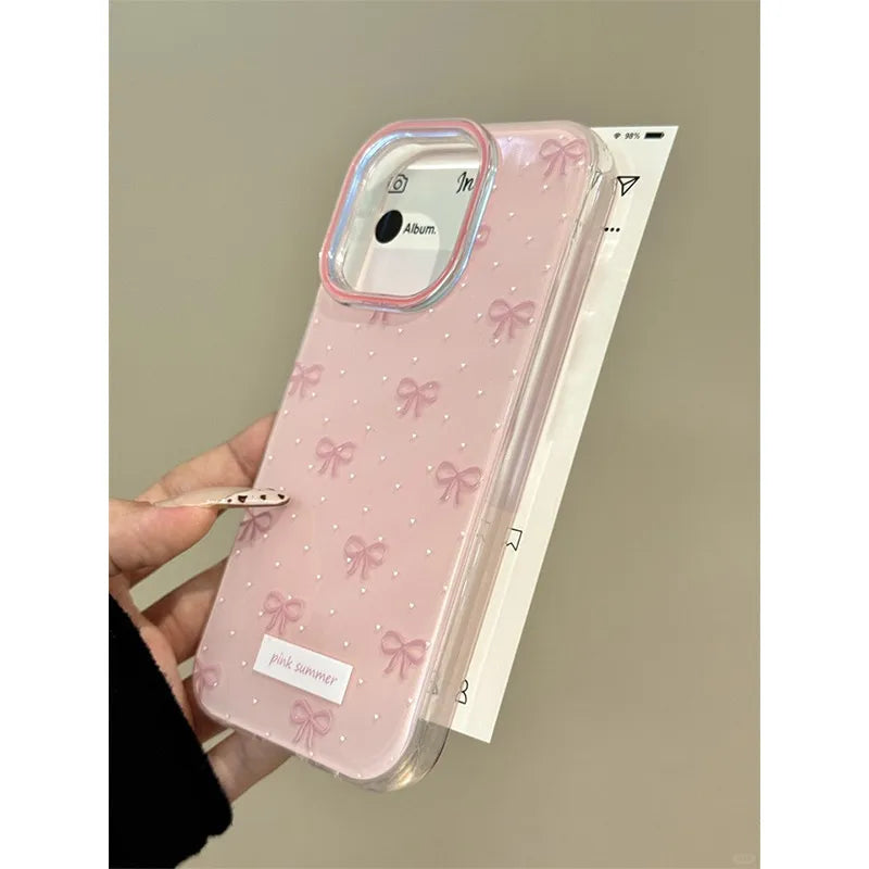 Cute Single Layer Foundation Butterfly Knot Phone Case For iPhone 16 Pro Max Apple 15 New Model 14 Pro Lovely 13 P Silicone Matte Black