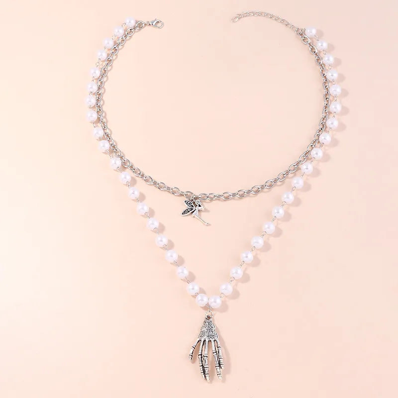 Vacation Classic Style Round Imitation Pearl Zinc alloy Beaded Chain Beaded Necklaces Wholesale