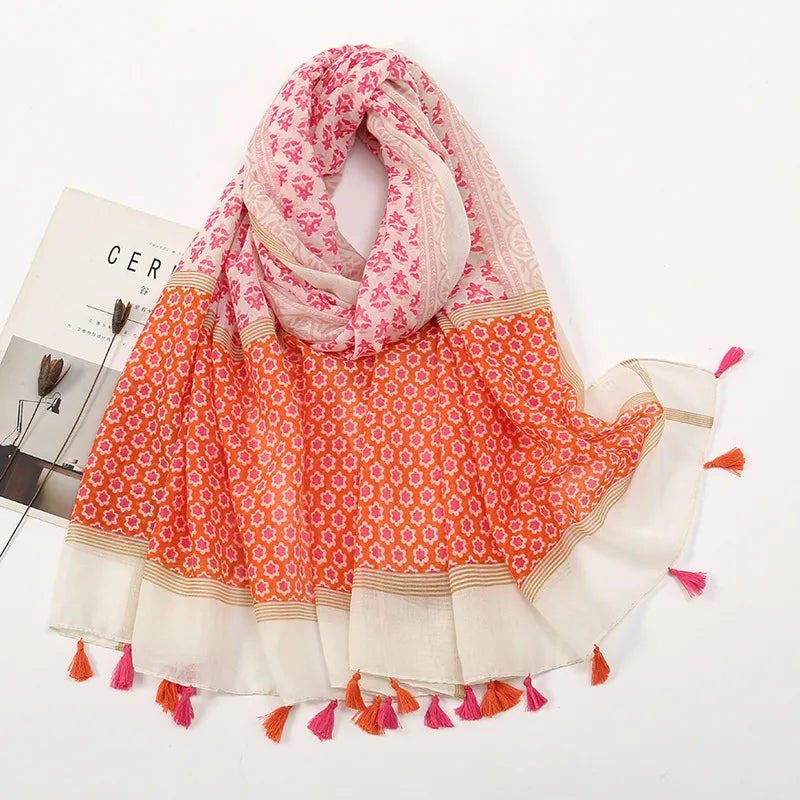 Women's Sweet Color Block Polyester Printing Scarf