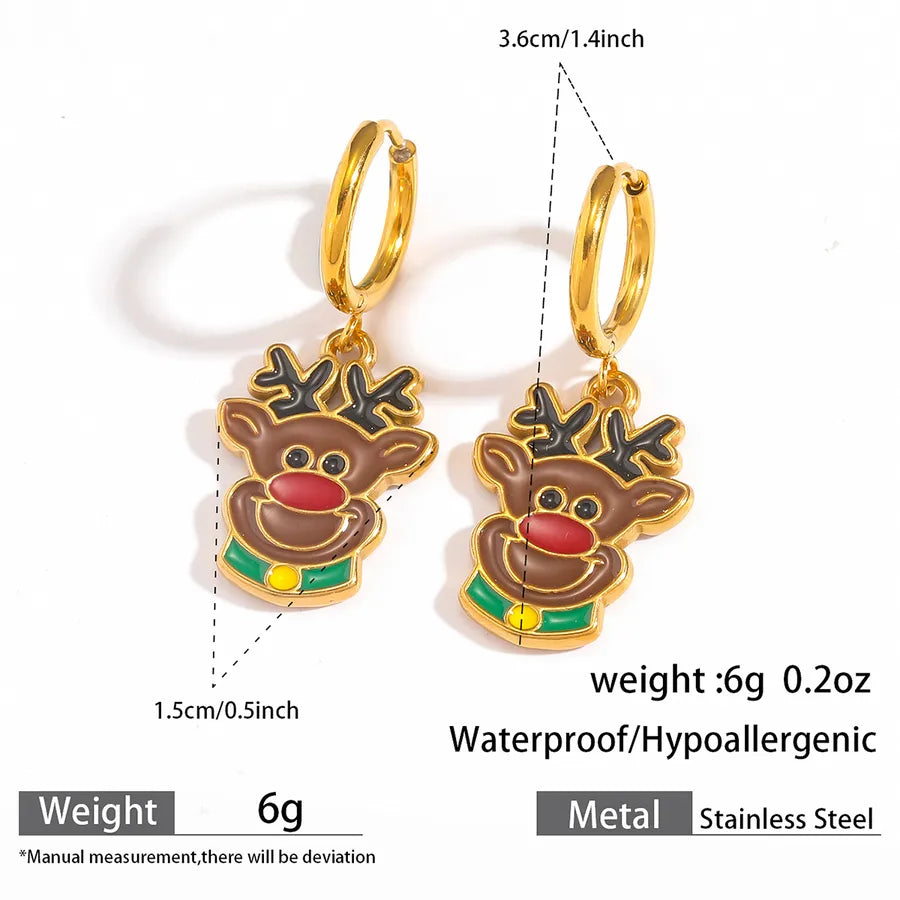 Christmas Santa Claus Ear Cuffs Titanium Steel 316L Quality Suitable For Commuting And Casual Occasions Drop Oil Earrings