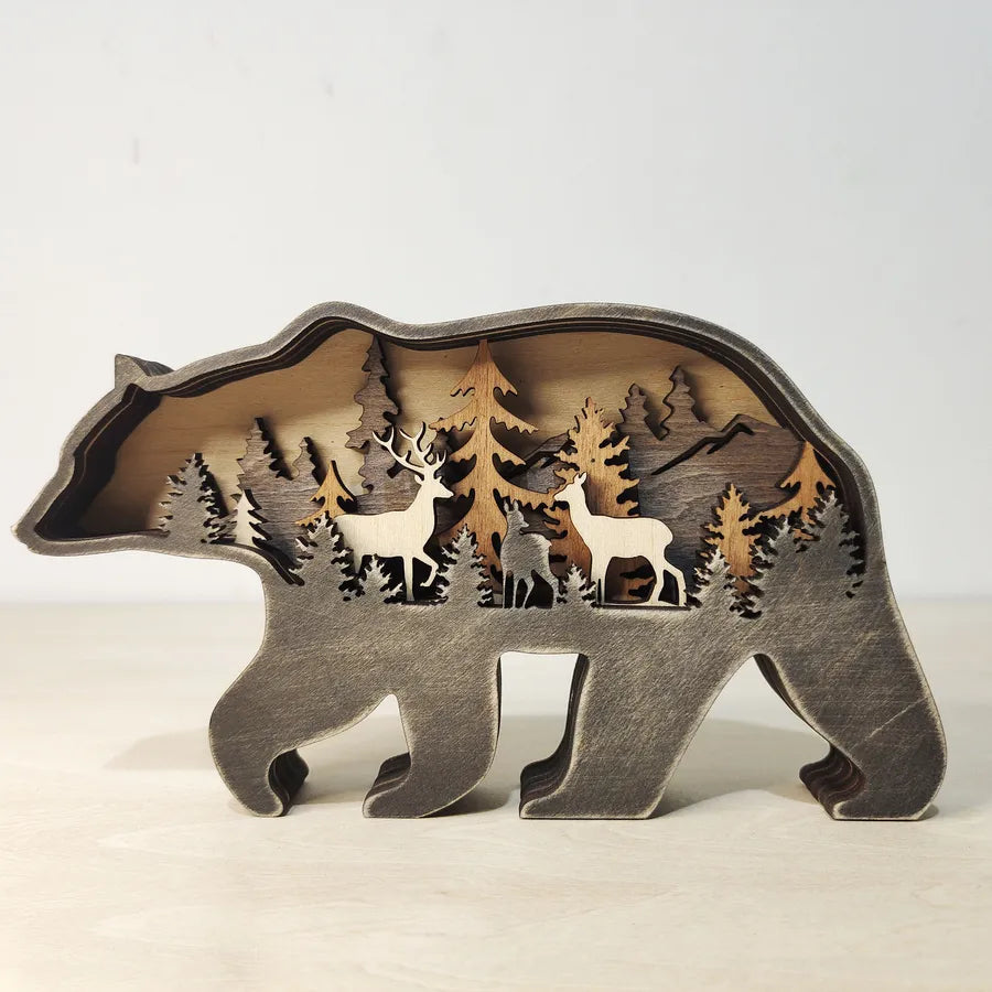 Christmas Theme Wooden Craft Creative North American Forest Animal Home Decoration Deer Brown Bear Figurine Wedding Birthday