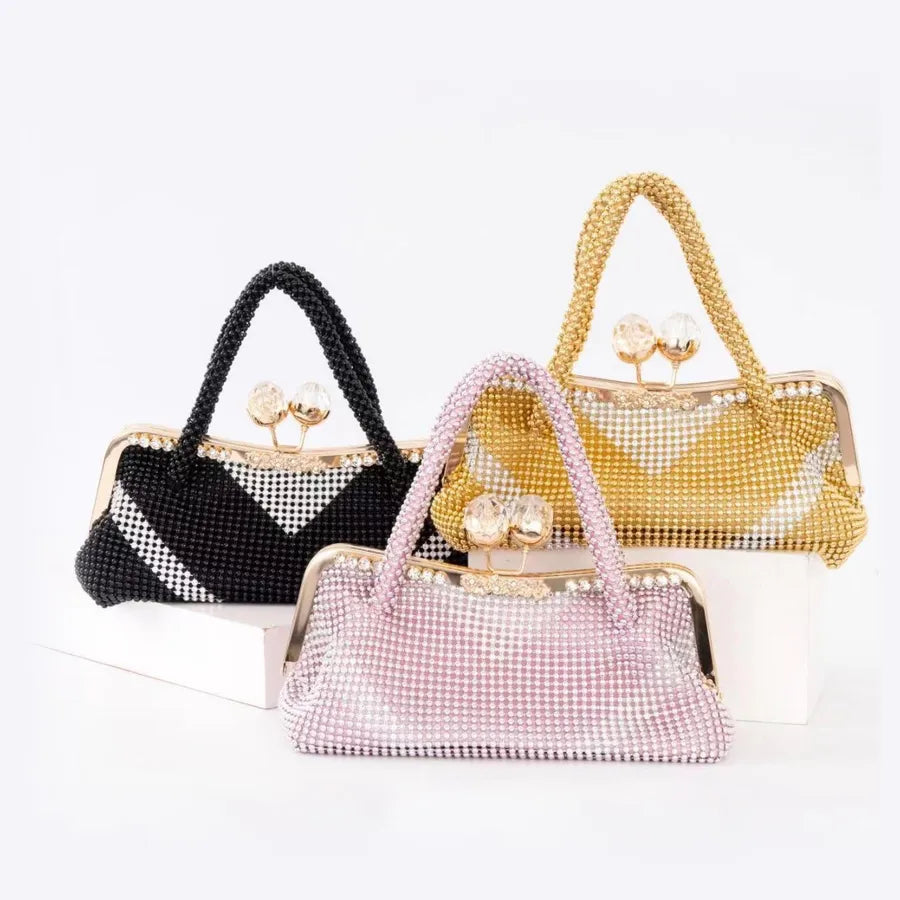 Gold Pink Black Aluminum Solid Color Square Evening Bags
