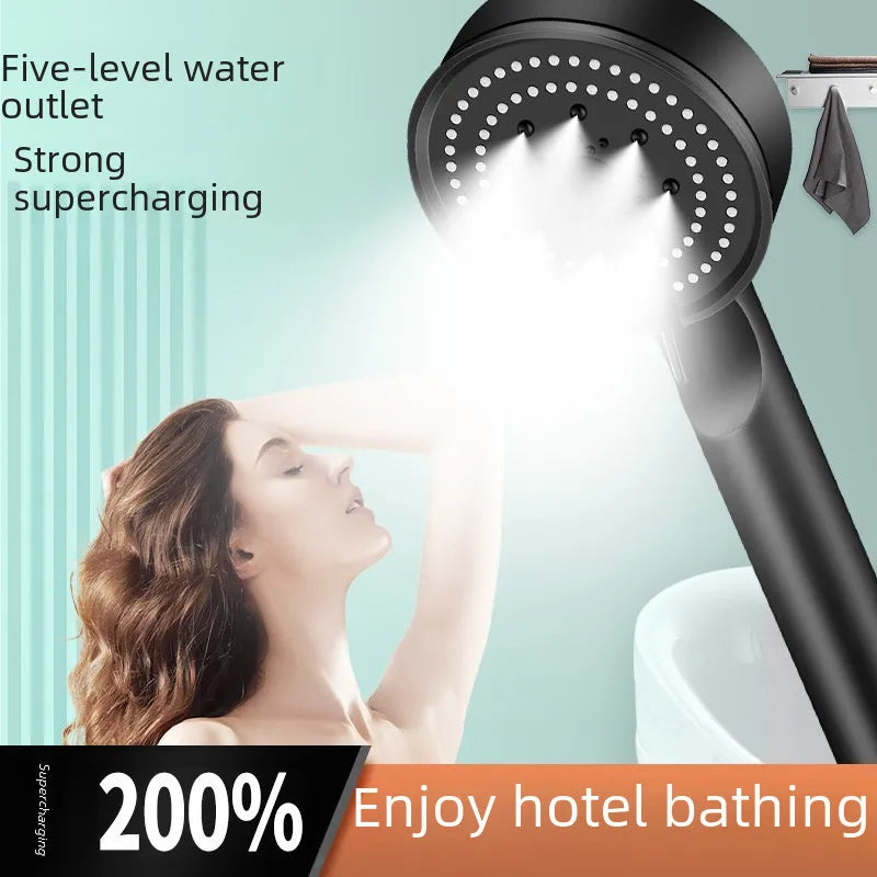 Spray shower booster shower head frosted black hand-held shower head suit five-speed multi-function universal interface