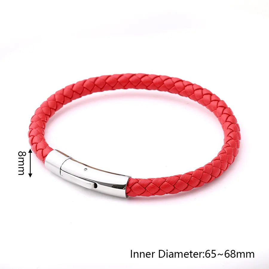 Casual Vacation Streetwear Simple Skull 18K Gold Plated 304 Stainless Steel Genuine Cowhide Polishing Plating Braid Halloween Men's wristband