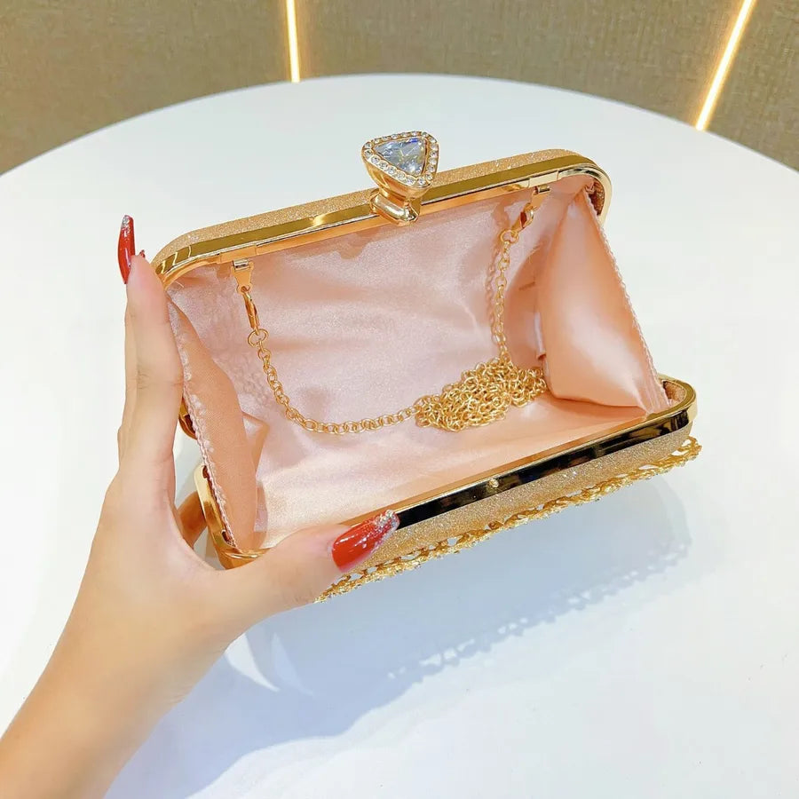 New Diamond Embedded Evening Handbag For Women Square Fashion Polyester Ball Gown Diamond Clutch Bag Ladies Party Purse