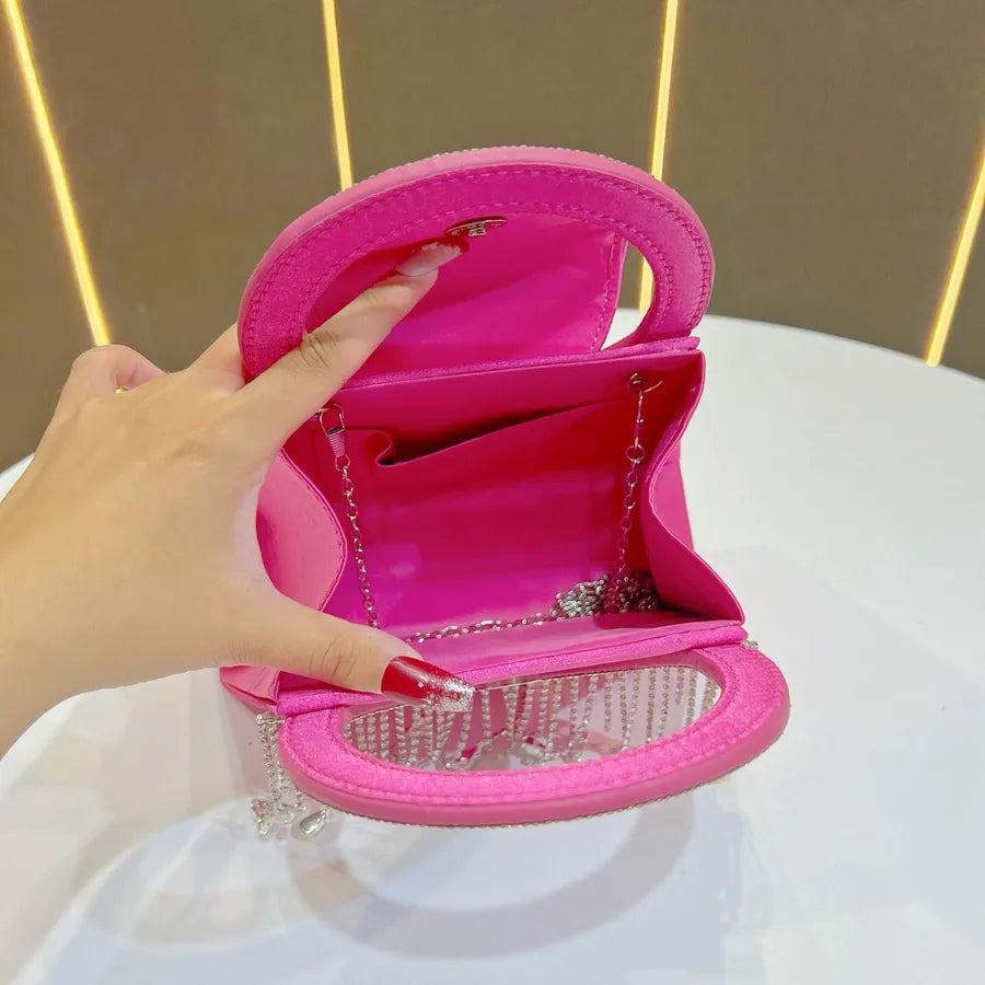 Elegant Diamond Embedded Women's Evening Bag Fashionable Crossbody Handbag High-End Sensation Bride Handbag Square Shape Polyester Material