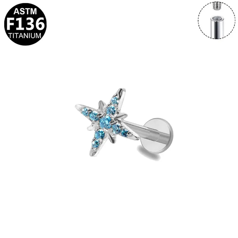 1 Piece Lip Rings Simple Style Shiny Animal Star Titanium Alloy Plating Inlay Zircon 14K Gold Plated White Gold Plated Lip Rings Ear Cartilage Rings & Studs