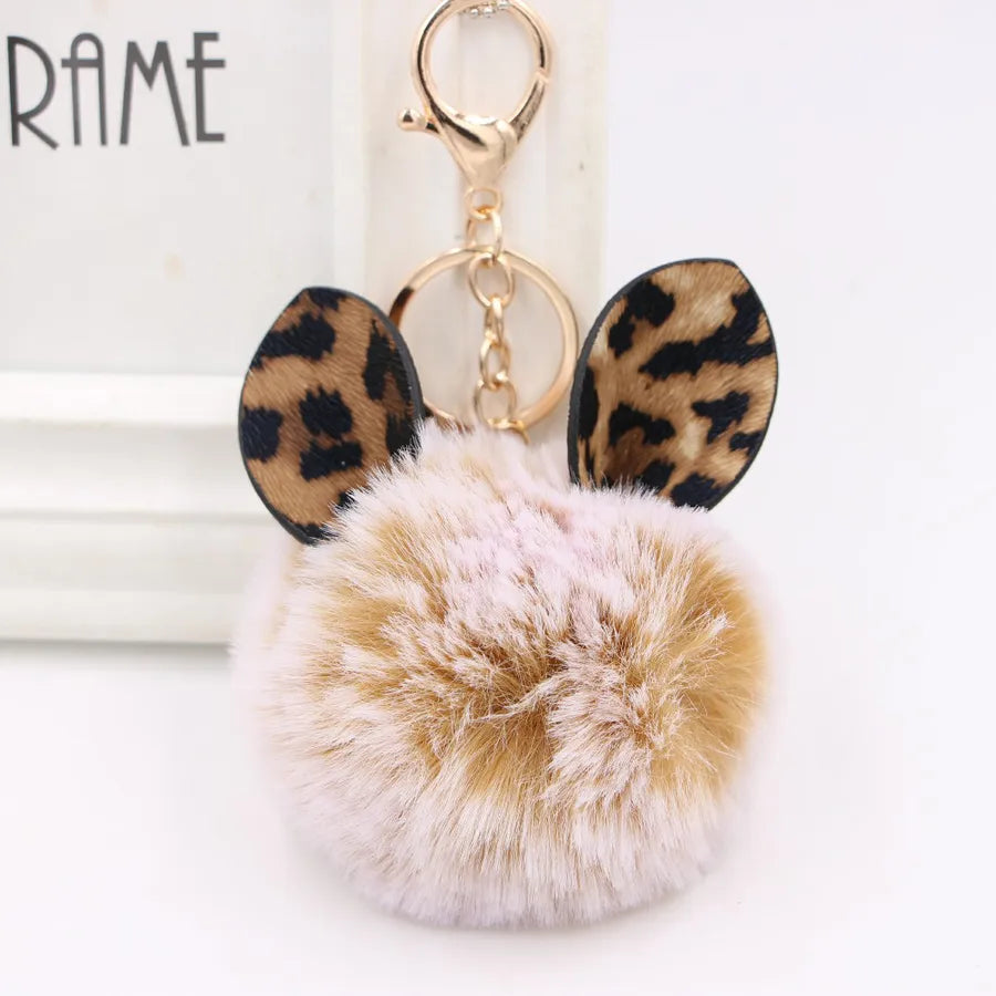1 piece retro ear leopard simulation wool plating bag pendant keychain