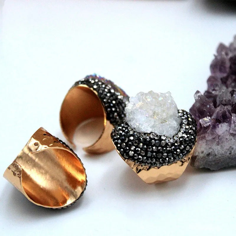 shiny irregular crystal metal crystal rhinestones wholesale open ring
