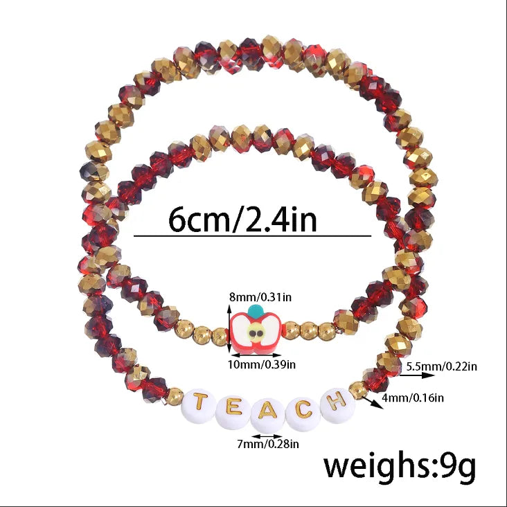 Elastic Apple Beaded Bracelet Set Thank You Teacher Gift Teacher's Day Educational Workers Present Casual Cute Acrylic Jewelry