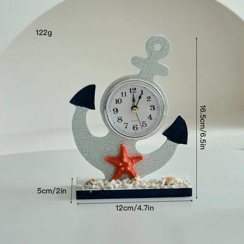 Cute Beach Tower Rudder Wood Ornaments Clock Artificial Decorations