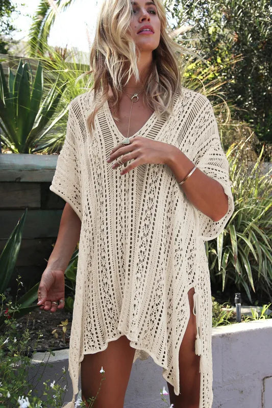 women's vacation solid color hollow out cover ups
