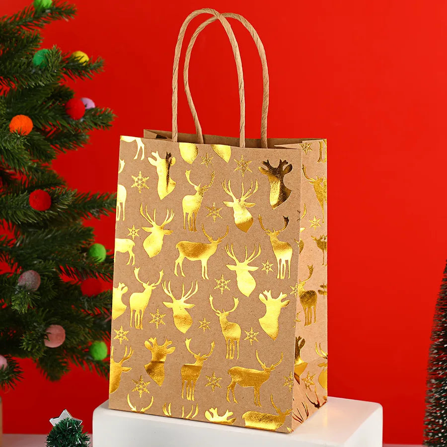 Christmas Snowflake Handbag Christmas Tree Deer Holiday Gift Bag Flat Bottom Party Kraft Paper Bag General Occasion Paper Bag
