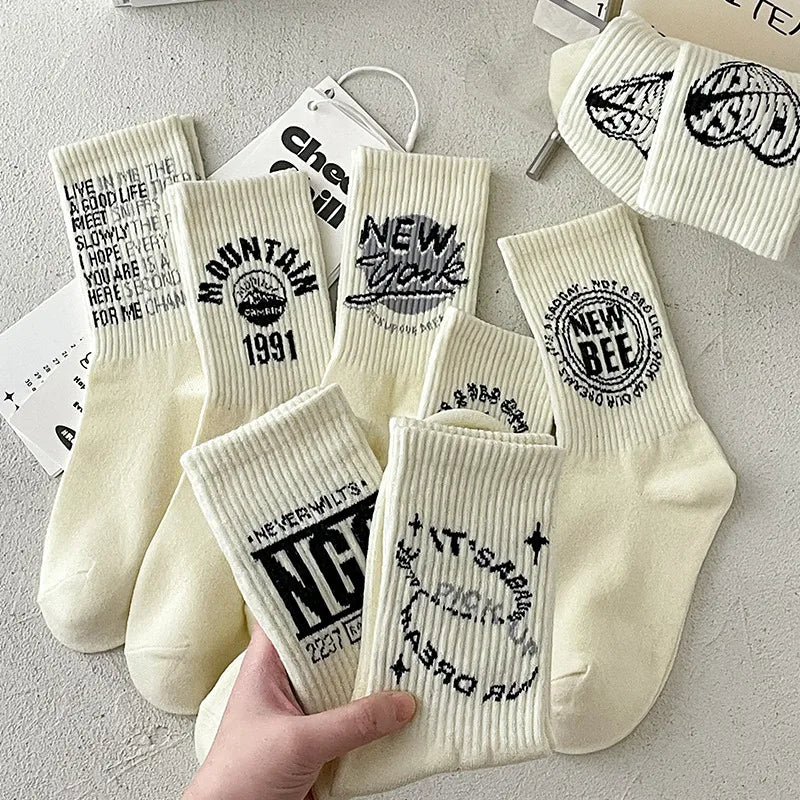 socks men's mid-calf socks spring and summer thin cotton socks long breathable sweat-absorbent retro men's sports autumn and winter