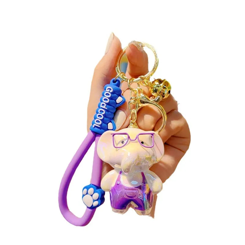 Authentic Electroplated Colorful Elephant Keychains Couple Matching Keys Pendants Acrylic Rabbit Design Gifts For Him And Her
