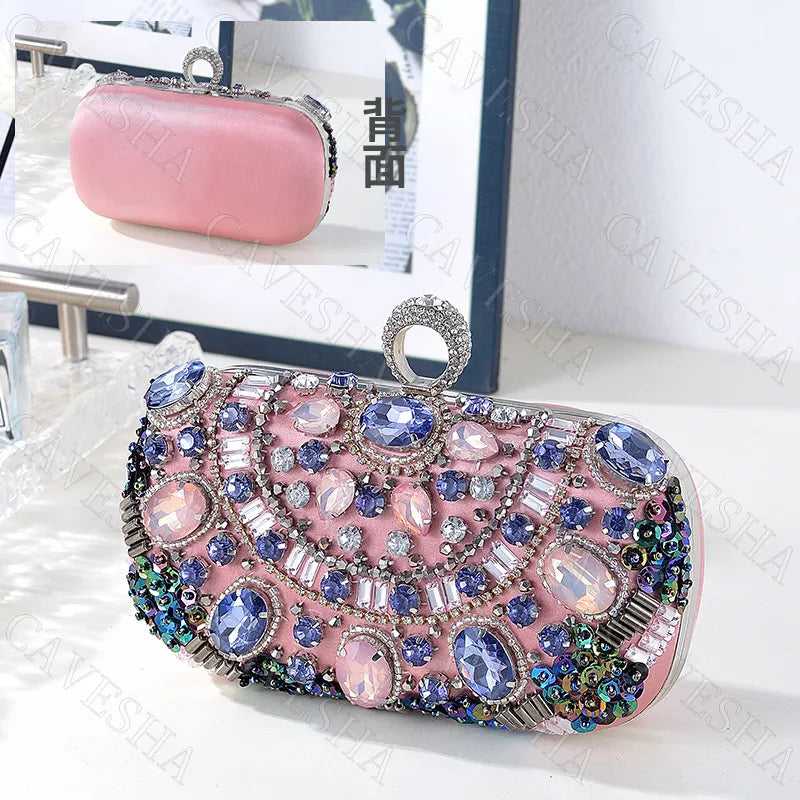 Handmade Beaded Diamond Shiny Handbag Single Shoulder Crossbody Qipao Ladies Bag Party Event Purse Fashionable Lock Buckle Closure
