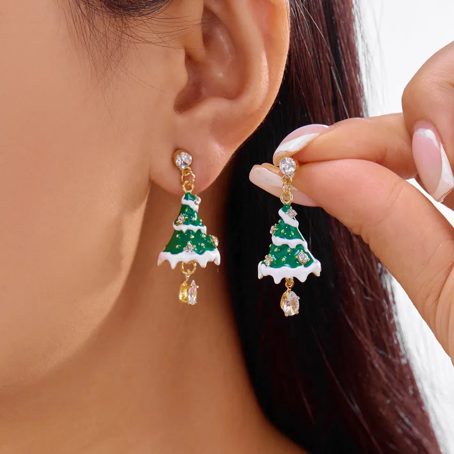 Christmas Red Green Snowman Bell Colorful Tassel Earrings Women Creative Simple Alloy Cartoon Character Ear Jewelry Accessories