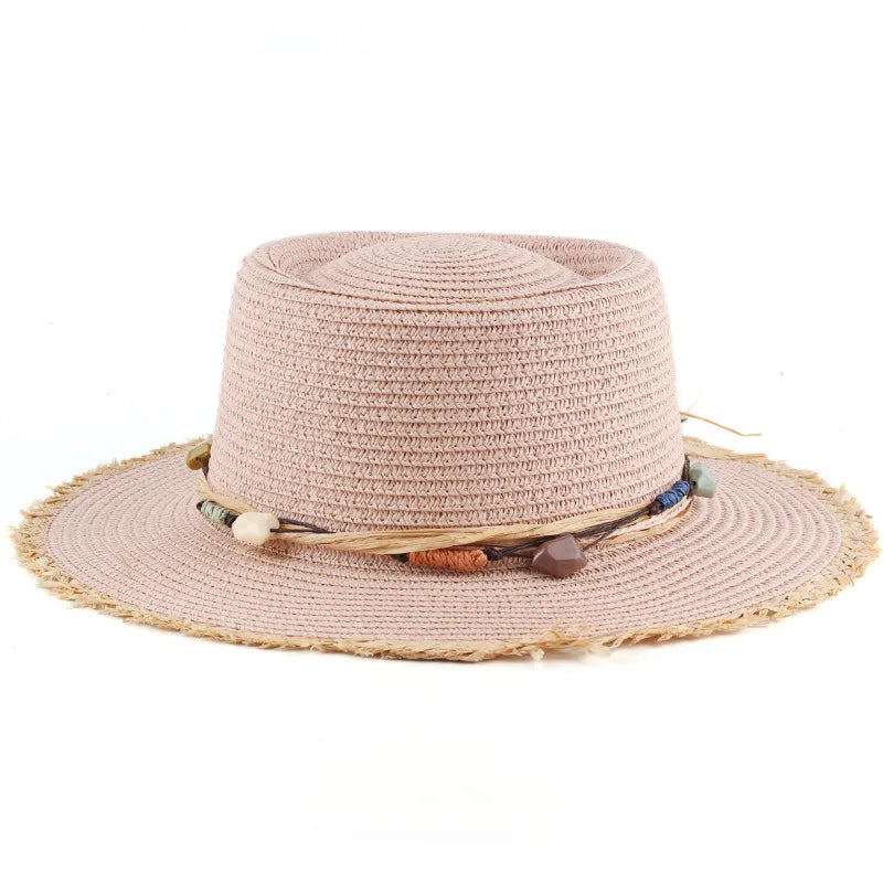 women's simple style color block wide eaves straw hat