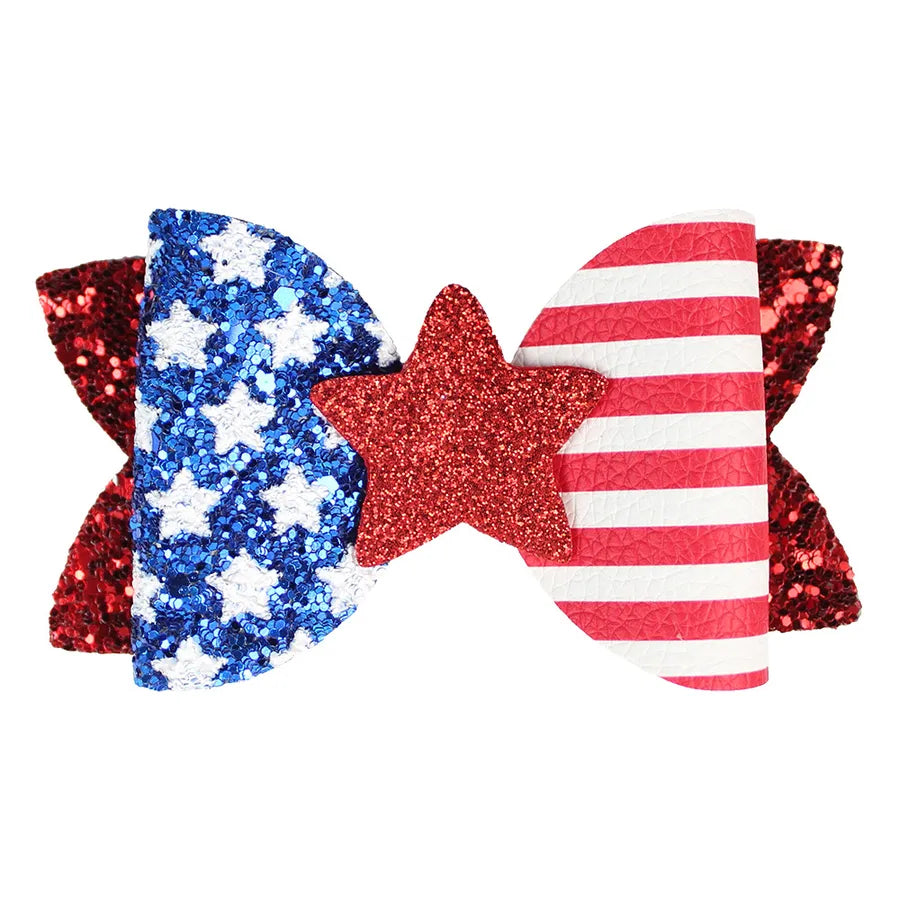 New July 4 US National Day Shining Stars Bow Pair Clip Independence Day Patriotic Girl Hair Accessories