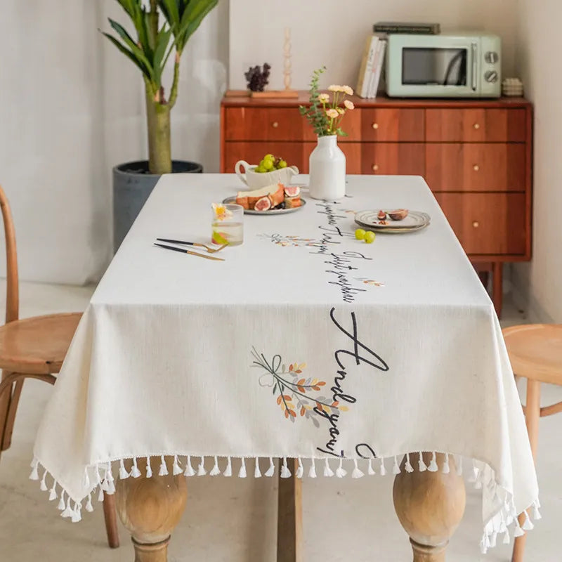 Tablecloth Spot Hollow Simple Embroidered Letter Fabric Tassel Long Striped Household Dining Table Mat Decorative Coffee Table Tablecloth