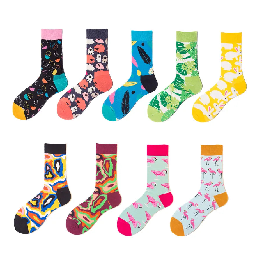 unisex casual animal star flamingo cotton crew socks a pair