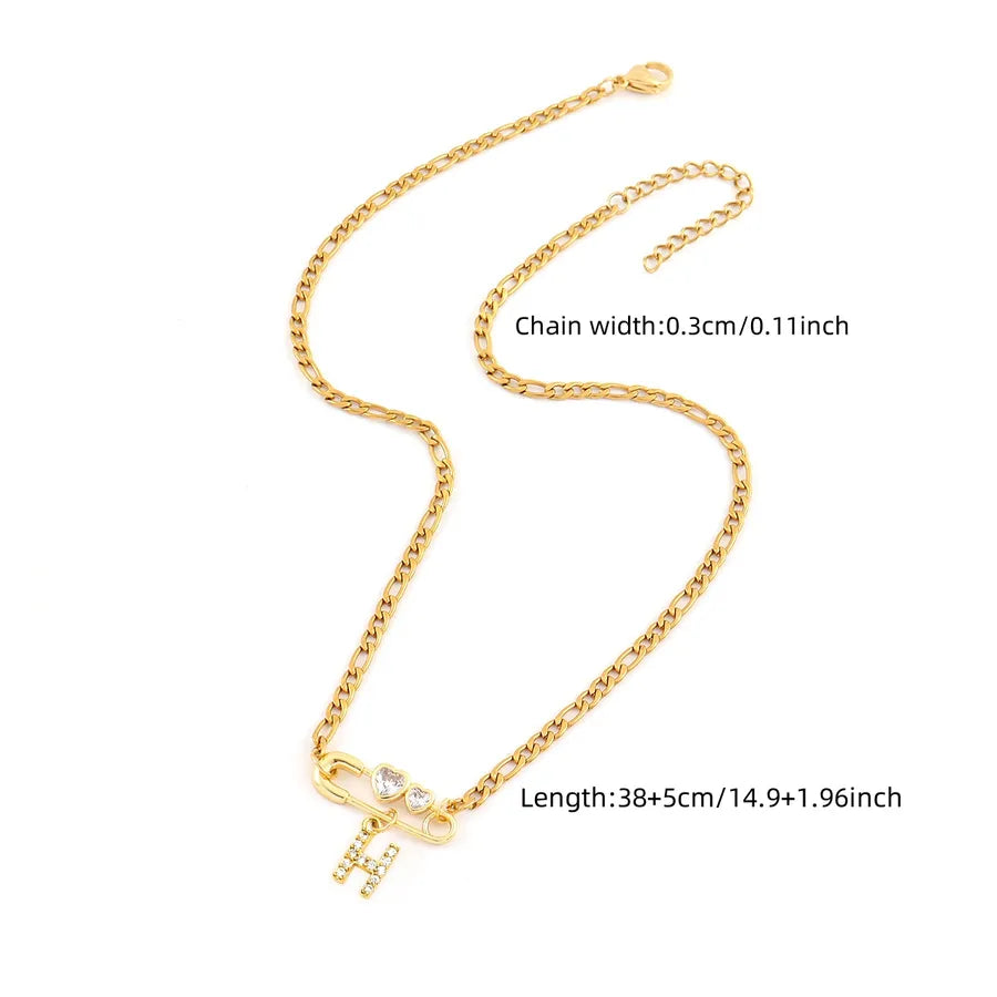 Wholesale Jewelry Elegant Simple Style Classic Style Pin Letter 201 Stainless Steel Artificial Crystal Copper figaro chain Pendant Necklace