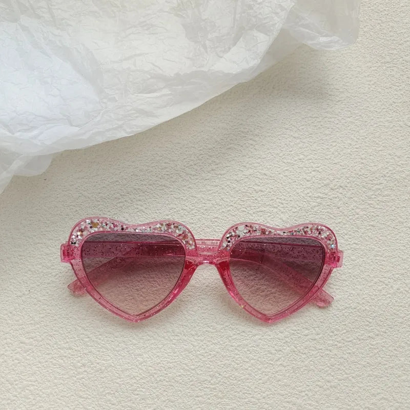 Cute Vacation Heart Shape Pc Resin Special-Shaped Mirror Sequins Full Frame Kids Sunglasses