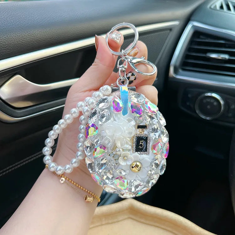 Crystal glass mirror keychain diy finished product portable makeup mirror bag pendant gift live  Yiwu