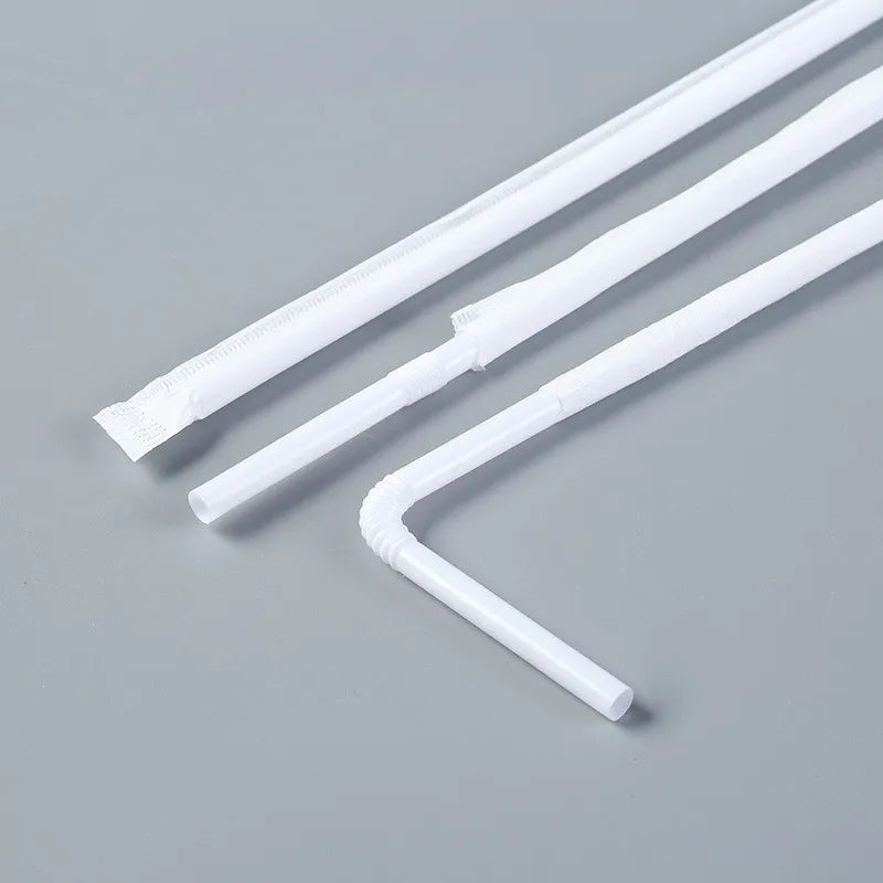 In stock wholesale disposable plastic straw soybean milk beverage thin straw black elbow independent packaging 100 pcs