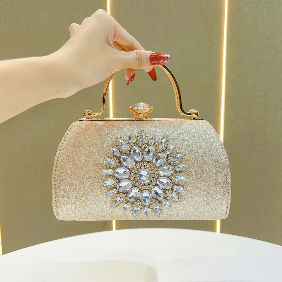 New European Style Water Diamond Embedded Women's Sunflower Evening Bag Shoulder Crossbody Bag For Women Square PVC Handbag