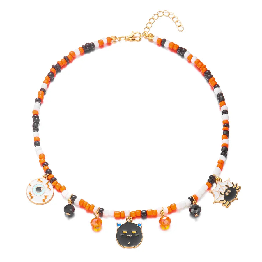 Handmade Halloween Necklace Ghost Spider Pendant Color Matched Pumpkin Design Luxury Style Women's Jewelry Accessory
