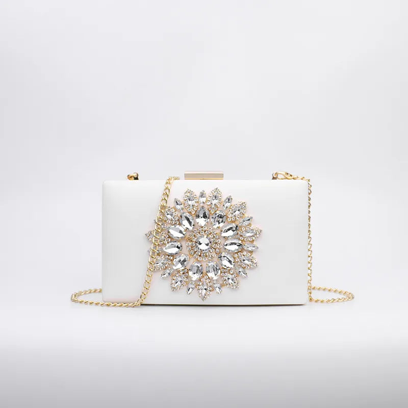 white red black pu leather flower rhinestone square evening bags
