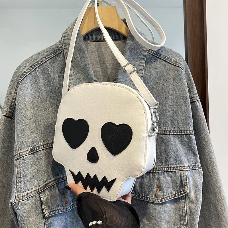 Halloween Skeleton Head Funny Crossbody Bag Square Single Shoulder Slant Bag For Girls Trendy PU Leather Internal Material