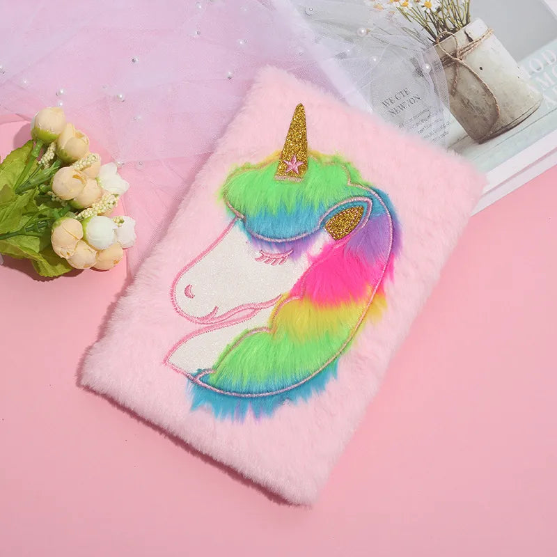 New Colorful  Plush Notebook Cartoon Dreamy Girl Student Diary Notebook Light Pink And Purple Wooden Pulp Material