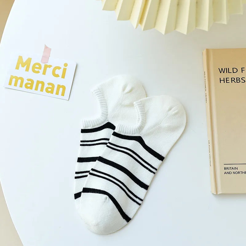 women's japanese style color block cotton printing ankle socks a pair