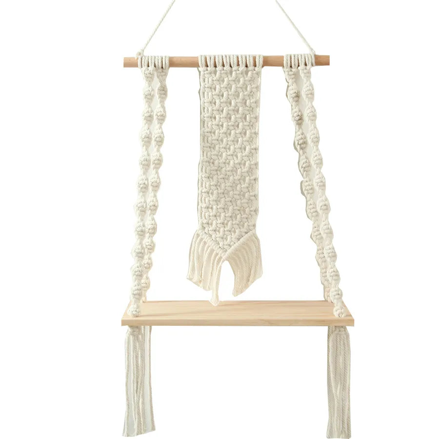 New Hand-woven Tapestry Shelf Cotton Rope Wall Hanging Bohemian Storage Rack Hotel Homestay Children's Room Hanging Decoration