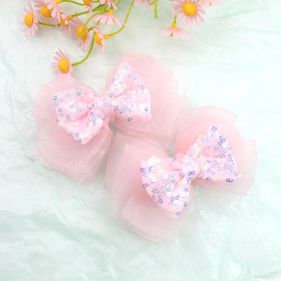 Summer New Snow Gauze Sequin Bow Hairpin Girls Princess Shiny Hairpin Candy Color Children's Hair Accessories
