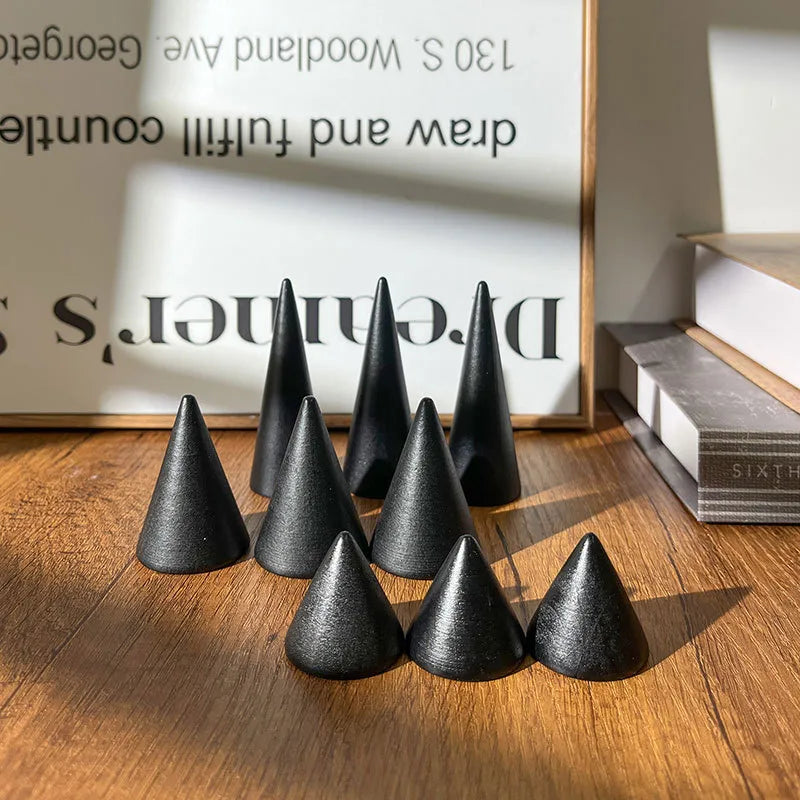 Black Solid Wood Ring Display Stand Cone Base Ring Holder Jewelry Storage Photography Props Geometric Pattern Premium Feeling Spray Paint
