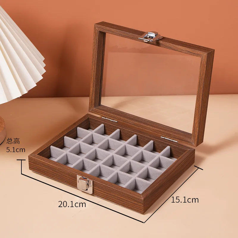 Black Walnut Wood Grain Dustproof Cover Jewelry Box Bracelet Earring Necklace Storage Case Vintage Style Wooden Jewelry Case
