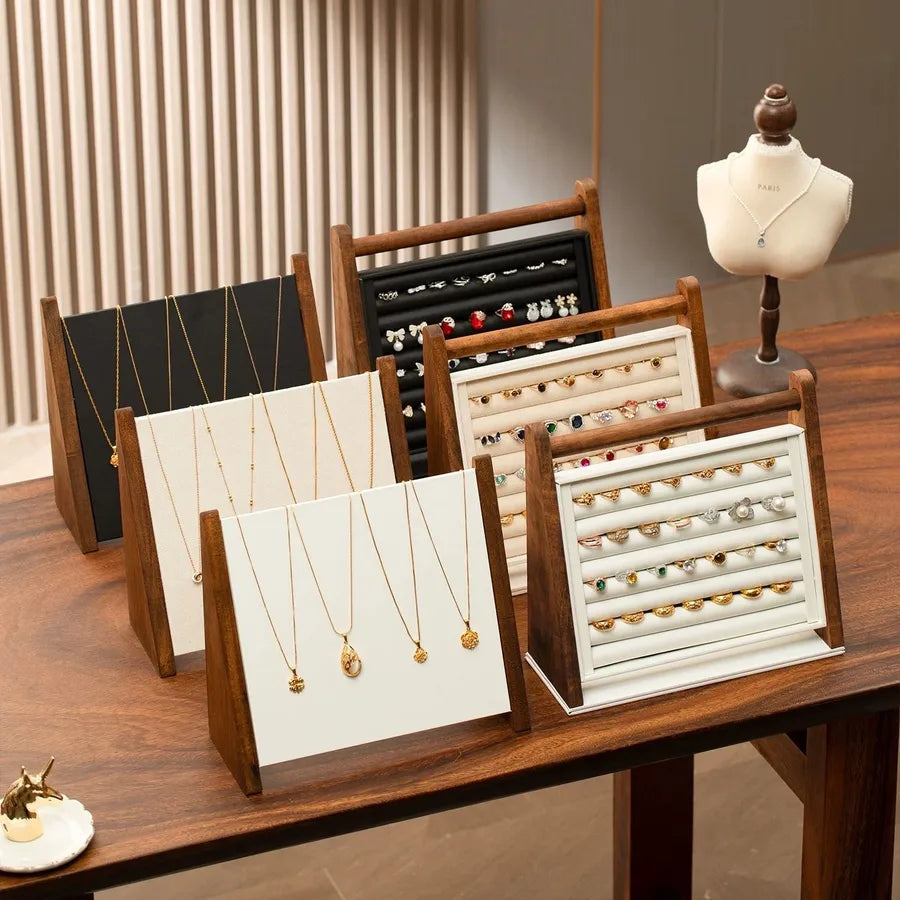 Walnut Wooden Slope Display Stand Jewelry Earring Storage Rack Bracelet Watch Organizer Modern Simple Style Home Decor