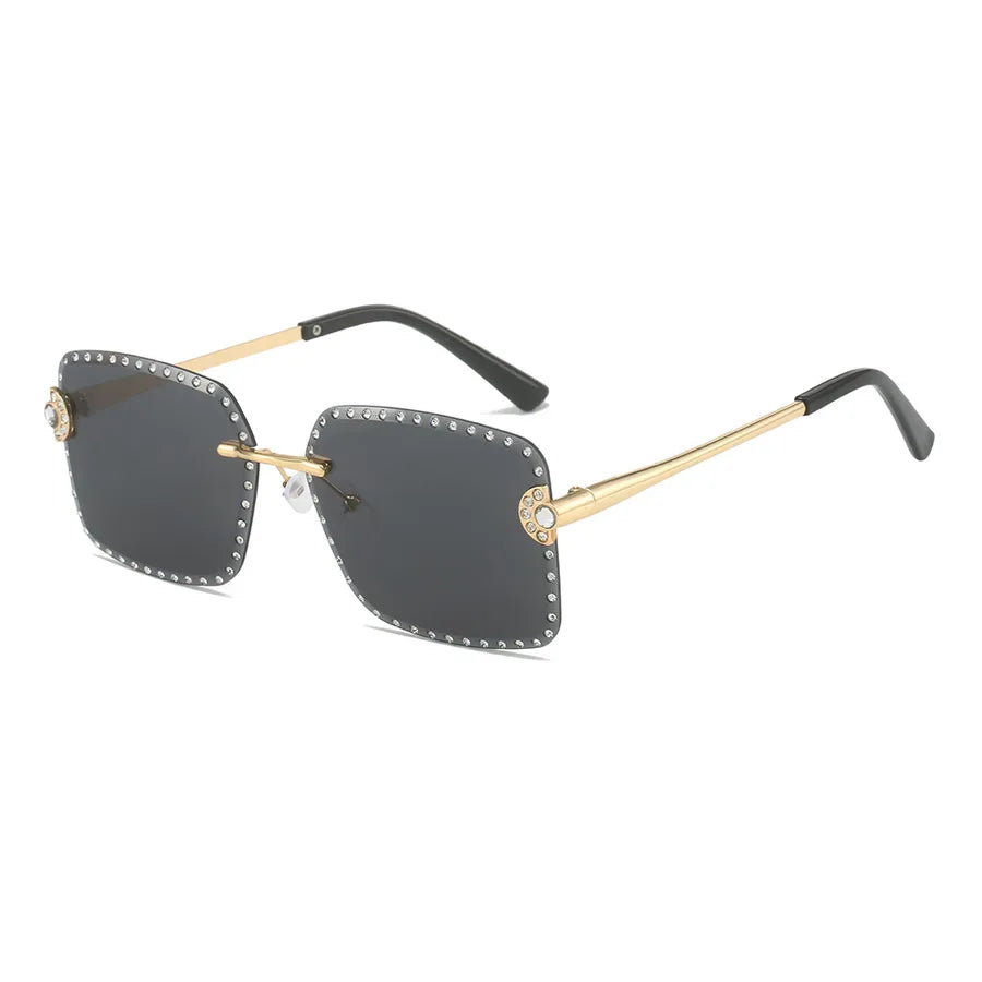 Casual Hip-Hop Color Block Pc Square Rhinestone Frameless Glasses